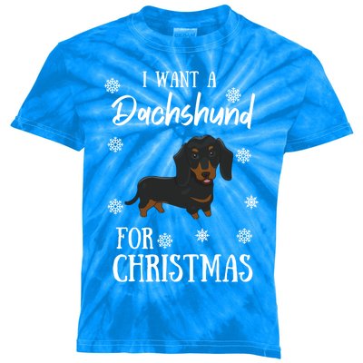 I Want A Dachshund For Christmas Weenie Dog Gift Kids Tie-Dye T-Shirt