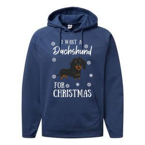 I Want A Dachshund For Christmas Weenie Dog Gift Performance Fleece Hoodie