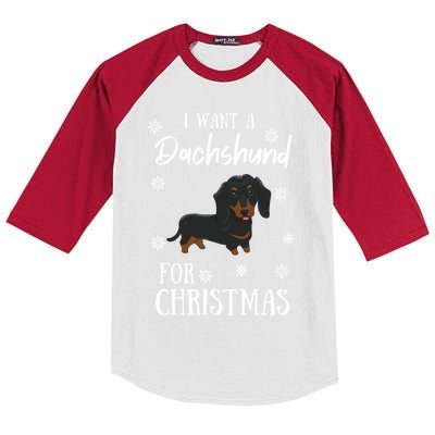 I Want A Dachshund For Christmas Weenie Dog Gift Kids Colorblock Raglan Jersey