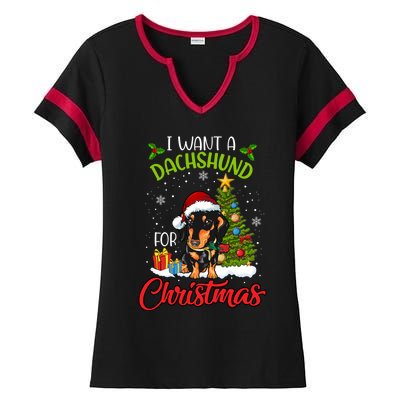 I Want A Dachshund For Christmas Xmas Hippo Cool Gift Ladies Halftime Notch Neck Tee