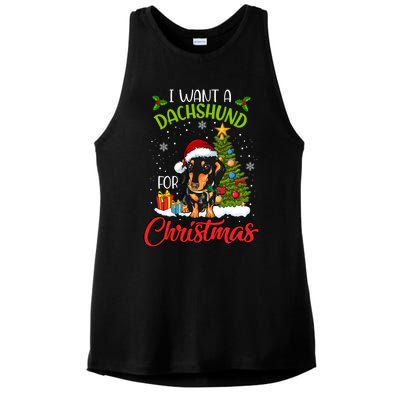 I Want A Dachshund For Christmas Xmas Hippo Cool Gift Ladies PosiCharge Tri-Blend Wicking Tank