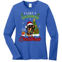 I Want A Dachshund For Christmas Xmas Hippo Cool Gift Ladies Long Sleeve Shirt