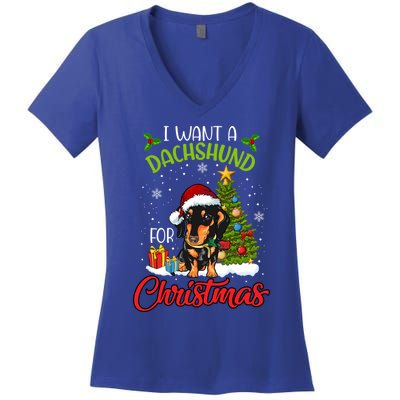 I Want A Dachshund For Christmas Xmas Hippo Cool Gift Women's V-Neck T-Shirt