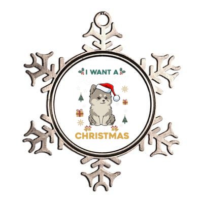 I Want A Pomsky For Christmas Cute Dog Lover Pajamas Family Gift Metallic Star Ornament