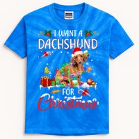 I Want A Dachshund For Christmas Xmas Lights Santa Dachshund Gift Kids Tie-Dye T-Shirt