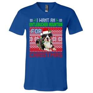 I Want An Entlebucher Mountain For Christmas Santa Dog Lover Cute Gift V-Neck T-Shirt