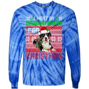 I Want An Entlebucher Mountain For Christmas Santa Dog Lover Cute Gift Tie-Dye Long Sleeve Shirt