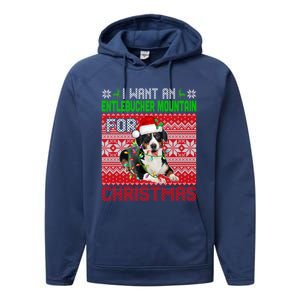 I Want An Entlebucher Mountain For Christmas Santa Dog Lover Cute Gift Performance Fleece Hoodie