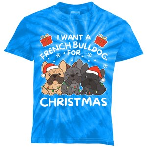 I Want An French Bulldog For Christmas Cute Dogs Gift Kids Tie-Dye T-Shirt