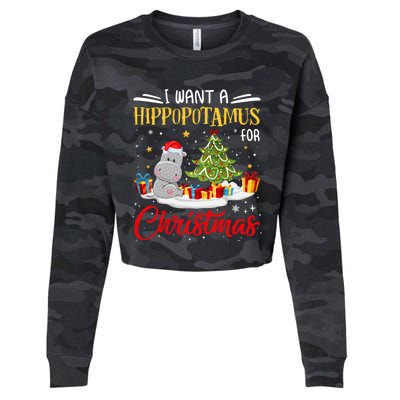 I Want A Hippopotamus For Christmas Xmas Hippo Christmas Gift Cropped Pullover Crew