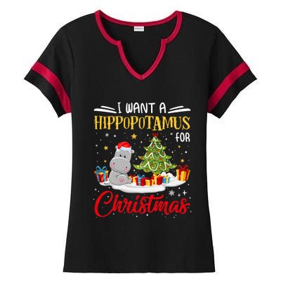 I Want A Hippopotamus For Christmas Xmas Hippo Christmas Gift Ladies Halftime Notch Neck Tee