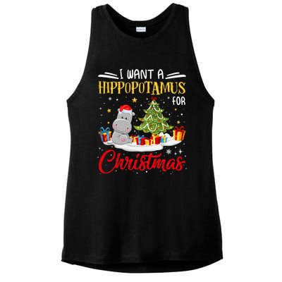 I Want A Hippopotamus For Christmas Xmas Hippo Christmas Gift Ladies PosiCharge Tri-Blend Wicking Tank