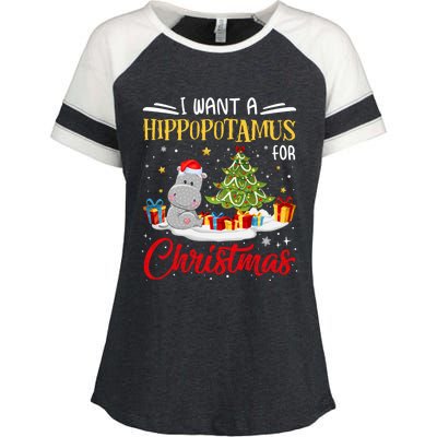 I Want A Hippopotamus For Christmas Xmas Hippo Christmas Gift Enza Ladies Jersey Colorblock Tee