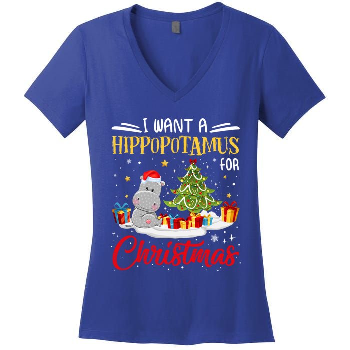 I Want A Hippopotamus For Christmas Xmas Hippo Christmas Gift Women's V-Neck T-Shirt