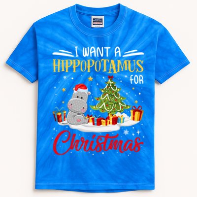 I Want A Hippopotamus For Christmas Xmas Hippo Christmas Gift Kids Tie-Dye T-Shirt