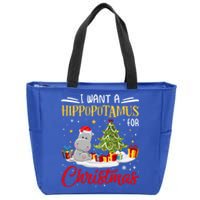 I Want A Hippopotamus For Christmas Xmas Hippo Christmas Gift Zip Tote Bag