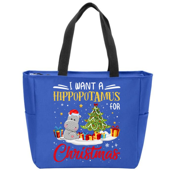 I Want A Hippopotamus For Christmas Xmas Hippo Christmas Gift Zip Tote Bag