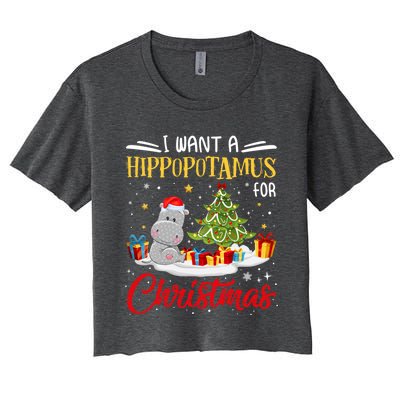 I Want A Hippopotamus For Christmas Xmas Hippo Christmas Gift Women's Crop Top Tee