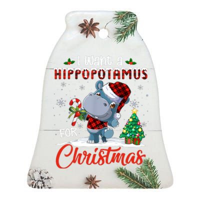 I Want A Hippopotamus For Christmas Hippo Candy Santa Ceramic Bell Ornament