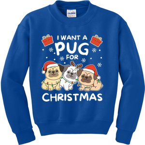 I Want A Pug For Christmas Cute Dogs Cool Gift Kids Sweatshirt