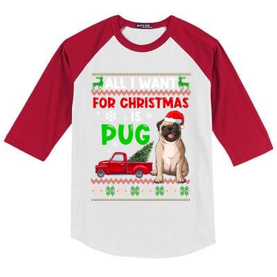 I Want A Pug For Christmas Ugly Sweater Dog Xmas Outfit Great Gift Kids Colorblock Raglan Jersey