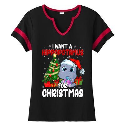 I Want A Hippopotamus For Christmas Xmas Hippo For Funny Gift Ladies Halftime Notch Neck Tee