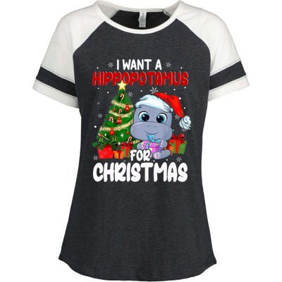 I Want A Hippopotamus For Christmas Xmas Hippo For Funny Gift Enza Ladies Jersey Colorblock Tee