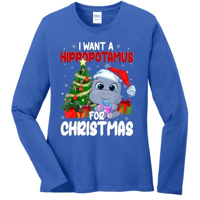 I Want A Hippopotamus For Christmas Xmas Hippo For Funny Gift Ladies Long Sleeve Shirt