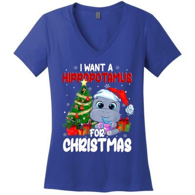 I Want A Hippopotamus For Christmas Xmas Hippo For Funny Gift Women's V-Neck T-Shirt