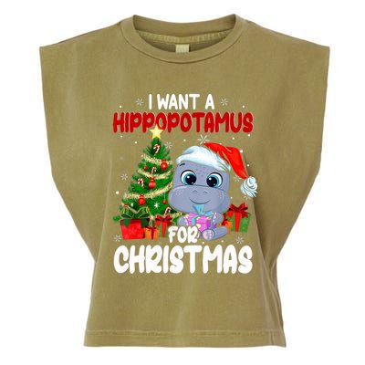 I Want A Hippopotamus For Christmas Xmas Hippo For Funny Gift Garment-Dyed Women's Muscle Tee