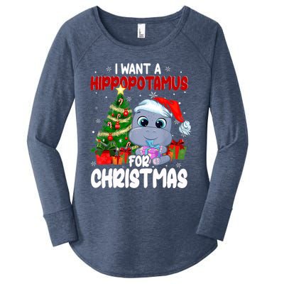 I Want A Hippopotamus For Christmas Xmas Hippo For Funny Gift Women's Perfect Tri Tunic Long Sleeve Shirt