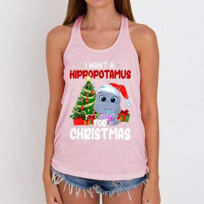 I Want A Hippopotamus For Christmas Xmas Hippo For Funny Gift Women's Knotted Racerback Tank