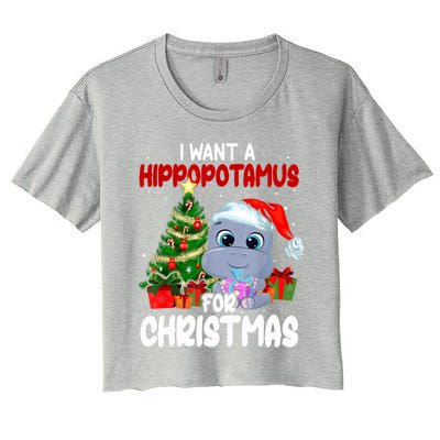 I Want A Hippopotamus For Christmas Xmas Hippo For Funny Gift Women's Crop Top Tee