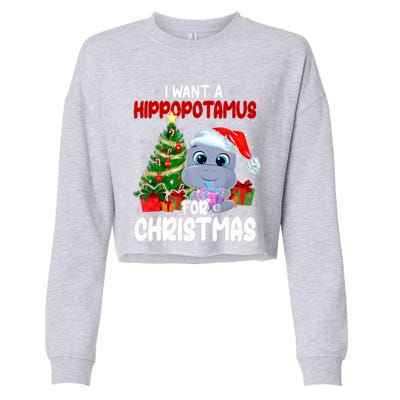 I Want A Hippopotamus For Christmas Xmas Hippo For Funny Gift Cropped Pullover Crew