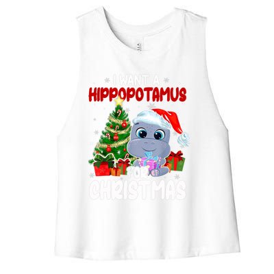 I Want A Hippopotamus For Christmas Xmas Hippo For Funny Gift Women's Racerback Cropped Tank