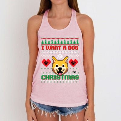 I Want A Dog For Christmas Cool Ugly Christmas Sweater Gift Women's Knotted Racerback Tank