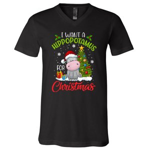 I Want A Hippopotamus For Christmas Xmas Hippo V-Neck T-Shirt