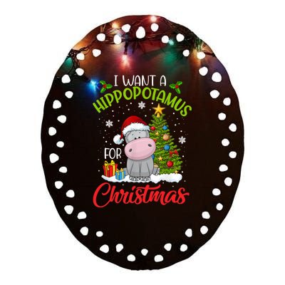 I Want A Hippopotamus For Christmas Xmas Hippo Ceramic Oval Ornament