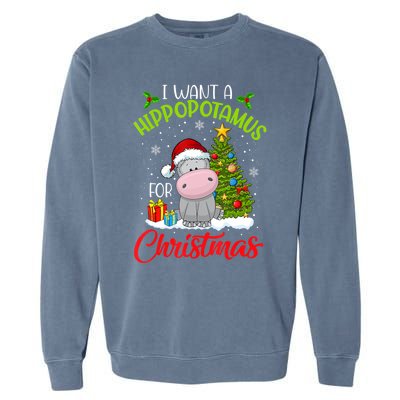 I Want A Hippopotamus For Christmas Xmas Hippo For Funny Gift Garment-Dyed Sweatshirt