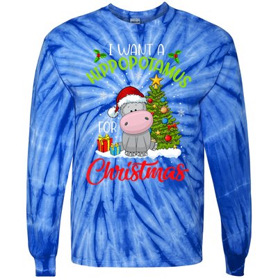 I Want A Hippopotamus For Christmas Xmas Hippo For Funny Gift Tie-Dye Long Sleeve Shirt