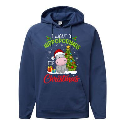 I Want A Hippopotamus For Christmas Xmas Hippo For Funny Gift Performance Fleece Hoodie