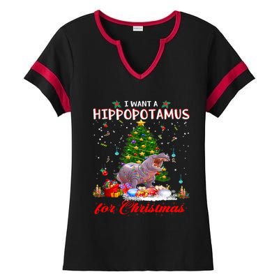 I Want A Hippopotamus For Christmas Xmas Hippo For Funny Gift Ladies Halftime Notch Neck Tee