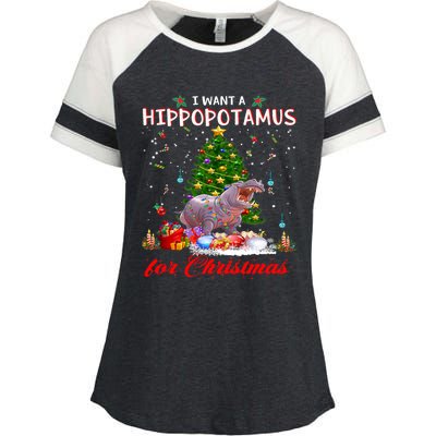 I Want A Hippopotamus For Christmas Xmas Hippo For Funny Gift Enza Ladies Jersey Colorblock Tee