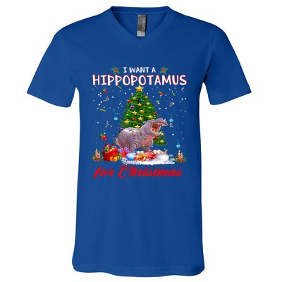 I Want A Hippopotamus For Christmas Xmas Hippo For Funny Gift V-Neck T-Shirt