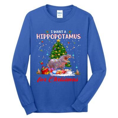 I Want A Hippopotamus For Christmas Xmas Hippo For Funny Gift Tall Long Sleeve T-Shirt