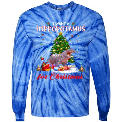 I Want A Hippopotamus For Christmas Xmas Hippo For Funny Gift Tie-Dye Long Sleeve Shirt