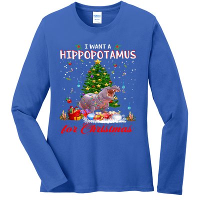 I Want A Hippopotamus For Christmas Xmas Hippo For Funny Gift Ladies Long Sleeve Shirt