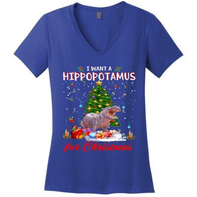 I Want A Hippopotamus For Christmas Xmas Hippo For Funny Gift Women's V-Neck T-Shirt