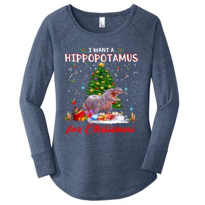 I Want A Hippopotamus For Christmas Xmas Hippo For Funny Gift Women's Perfect Tri Tunic Long Sleeve Shirt