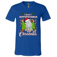 I Want A Hippopotamus For Christmas Xmas Pajama Costume Cute Gift V-Neck T-Shirt